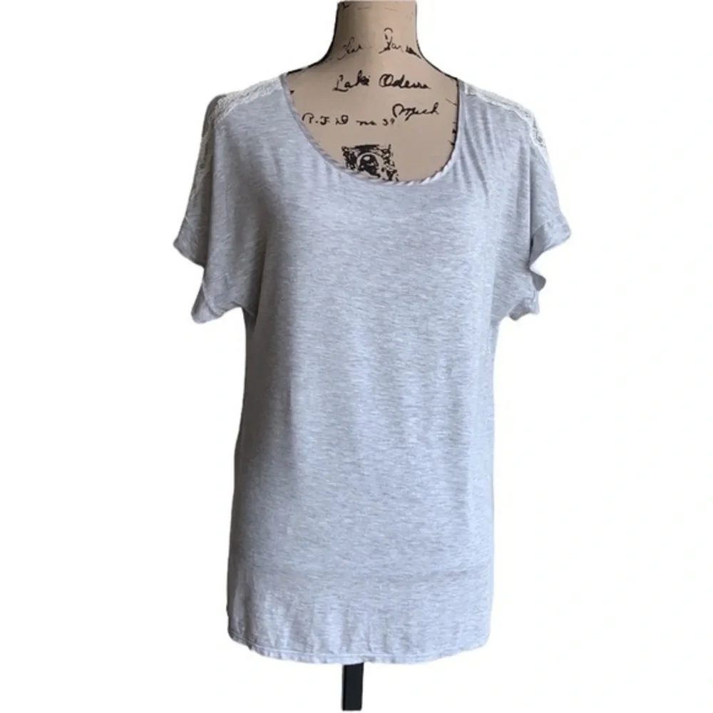 Kate Spade Lace Trim Oversized Grey Flutter Sleeve Top Size Medium